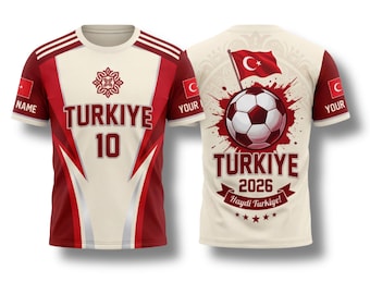 Turkiye 2026 Soccer Fan T Shirt, Custom Name Number Tee, Red White Football Gift