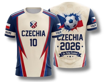 Czechia 2026 Soccer Fan T Shirt, Custom Name Number Tee, Red Blue Football Gift