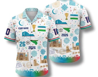 Uzbekistan Hawaiian Shirt 2026 Soccer Fan Gift, Personalized Tropical Button Up Shirt
