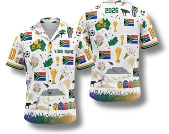 South Africa Hawaiian Shirt 2026 Soccer Fan Gift, Personalized Tropical Button Up Shirt