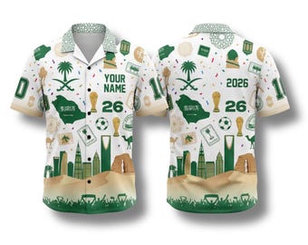 Saudi Arabia Hawaiian Shirt 2026 Soccer Fan Gift, Personalized Tropical Button Up Shirt