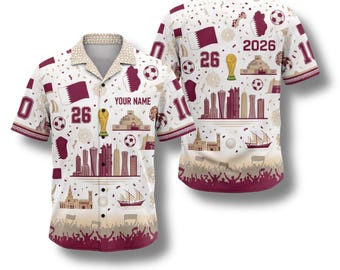 Qatar Hawaiian Shirt 2026 Soccer Fan Gift, Personalized Tropical Button Up Shirt