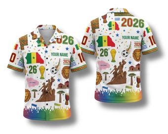 Senegal Hawaiian Shirt 2026 Soccer Fan Gift, Personalized Tropical Button Up Shirt