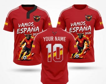 Spain 2026 Soccer Fan Shirt Set, Custom Name Jersey, Polo Tee Button Baseball