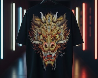 Maglietta oversize Golden Dragon - Maglietta in cotone in edizione limitata Rock Chang and Dinos