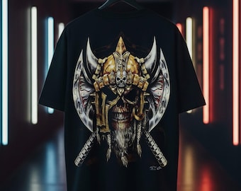 Maglietta Samurai Skull Warrior - Maglietta oversize in cotone Dinos and Rock Chang