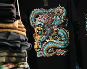 Maglietta grafica con teschio di drago – T-shirt oversize in cotone in edizione limitata