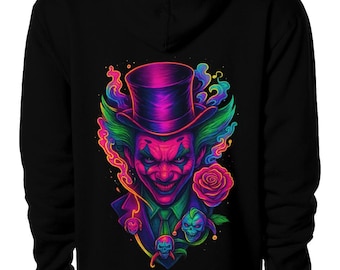 Felpa oversize con cappuccio Psycho Joker / Streetwear con stampa DTF al neon