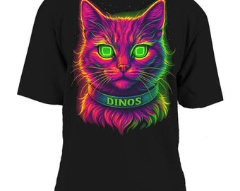 Maglietta grafica Neon Cat / T-shirt oversize in cotone 100%, stile streetwear