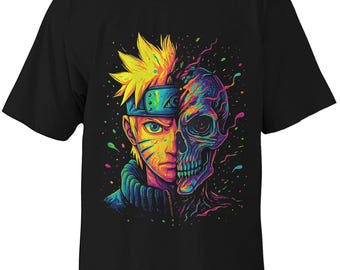 Maglietta streetwear anime / Teschio neon, maglietta artistica unica