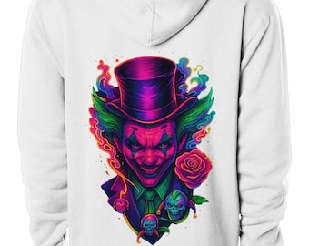 Felpa oversize con cappuccio Psycho Joker / Streetwear con stampa DTF al neon