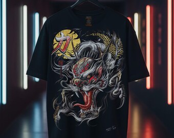 Maglietta grafica Oni Dragon - Streetwear serigrafato in edizione limitata Dinos and Rock Chang