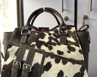 Cowhide Leather Tote Bag - Western Style, Customizable