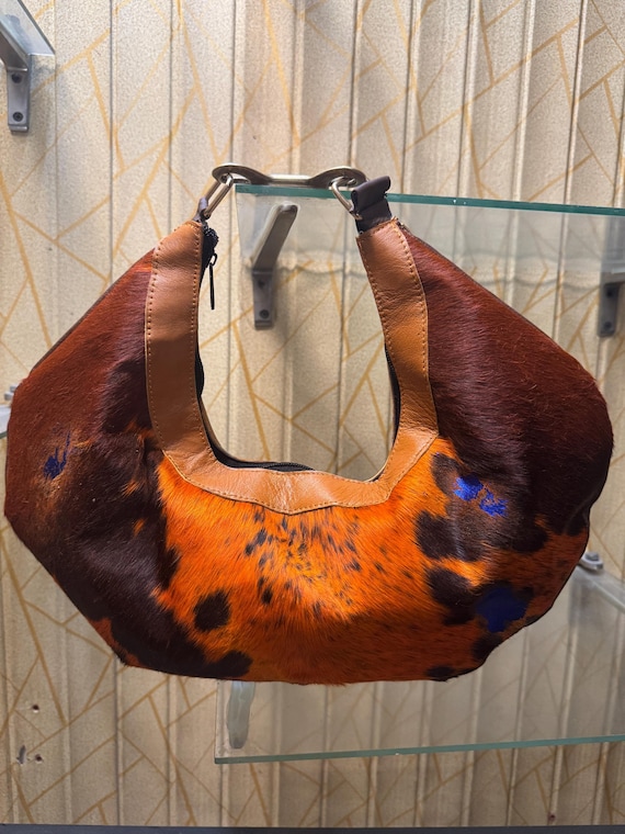 Handmade Hair On Leather Bag - Cowhide Hobo Bag, Rustic Brown Leather Handbag, Western Style Shoulder Bag for Women
