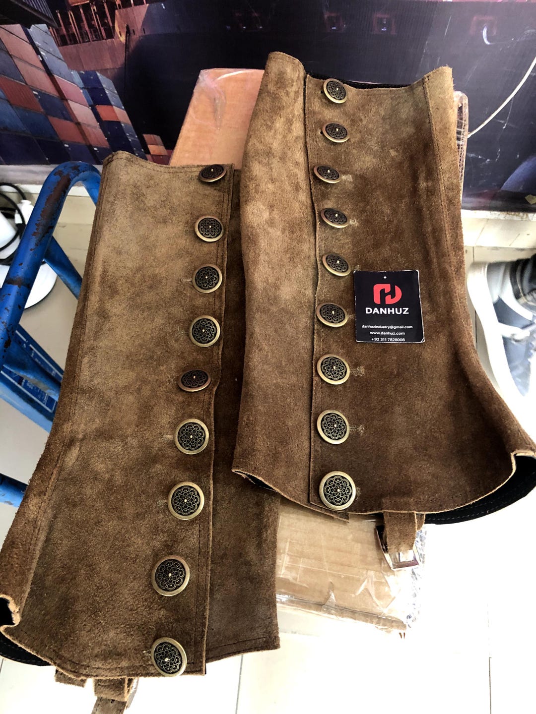 Handmade Suede Leather Work Chaps – Heavy Duty Leg Protection, Brass ...