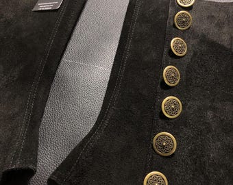 Handmade Black Suede Leather Chaps | Western Riding Half Chaps with Brass Buttons