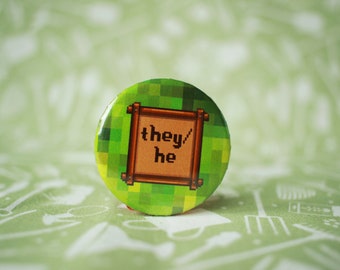 They/He Pronouns Stardew Valley Inspired Pin Button Badge 38mm