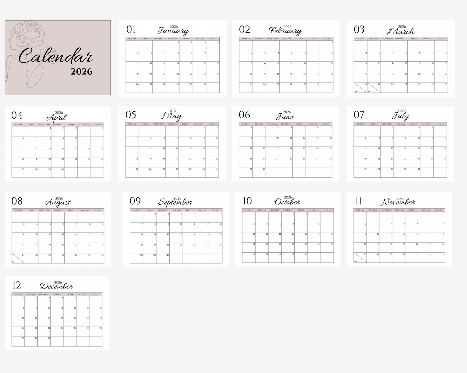 2026 Minimalist Calendar Printable | A4 & US Letter (PDF) - Etsy