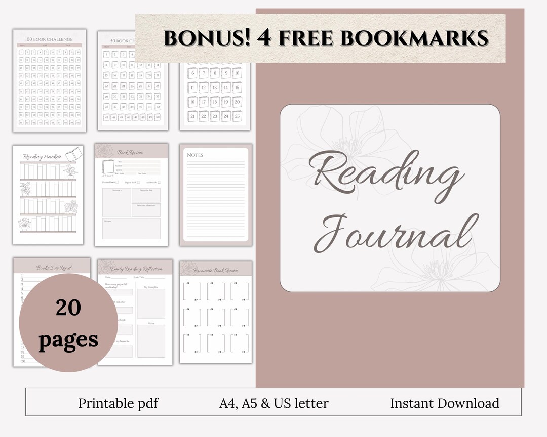 20-page Reading Journal Printable | Book Tracker (A4, A5, US Letter) - Etsy