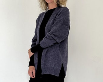 Hand Knitted Wool Cardigan: Open Front Winter Sweater