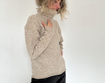 Hand-Knitted Wool Sweater: Stand Collar Knit Jumper