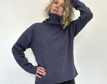 Pull en laine tricoté, pull en laine, sweat-shirt en tricot, pull à col montant, tricots pour femmes, pull en laine naturelle, pull en laine en tricot