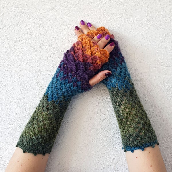 Fingerless Gloves Handmade Wrist Warmers Arm Warmers Mitts Ladies fingerless gloves lacy long mittens womens fingerless Dragons gloves