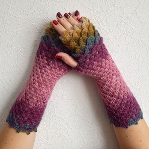Fingerless Gloves Handmade Wrist Warmers Arm Warmers Mitts Lacy long mittens womens fingerless Dragons gloves image 1