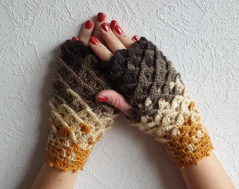 Dragon scale gloves Fingerless gloves Fingerless mittens Knit gloves Boho glove mittens Original mareshop gloves