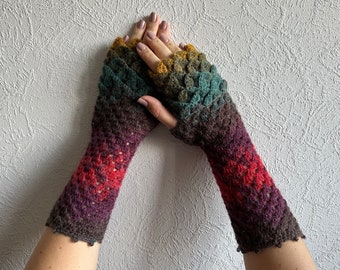 Guantes sin dedos con punto de cocodrilo: calentadores de brazos de encaje de mezcla de lana