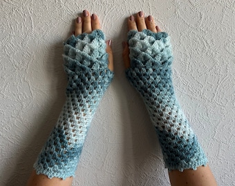 Fingerless Gloves Dragons gloves Crochet Blue Romantic lace fingerless gloves gift for her Fall Mittens Womens Gloves Wrist Warmers