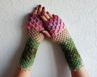 Fingerless gloves Crochet winter gloves Texting gloves Lace womens gloves Scaled Fingerless mittens Wrist warmers