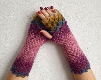 Fingerless Gloves Handmade Wrist Warmers Arm Warmers Mitts Lacy long mittens womens fingerless Dragons gloves