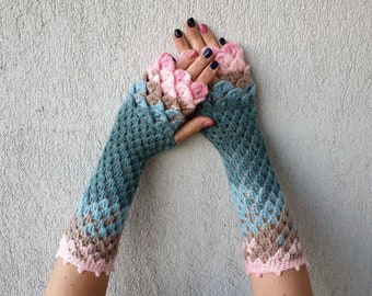 Dragon scale gloves - arm warmer - fingerless gloves - mermaid gloves - adult fingerless gloves