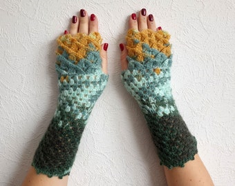 Original dragon gloves Fingerless gloves - Arm warmers - Fingerless Mittens - Hand warmers - Dragon scale gloves
