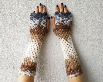 Fingerless Gloves Crochet Shell Trim Knit arm warmers romantic lace fingerless gloves gift for her Fall Mittens Womens Gloves Wrist Warmers