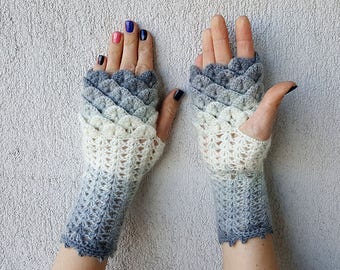 Guantes sin dedos Calentadores de brazos Calentadores de muñeca hechos a mano Guantes de mujer Guantes de invierno Guantes de mensajes de texto guantes de escala de dragón guantes sin dedos
