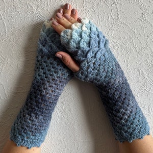 Dragon gloves Dragon scale gloves fingerless mittens white blue cute arm warmers Dragons gloves Mermaid gloves Mareshop image 1