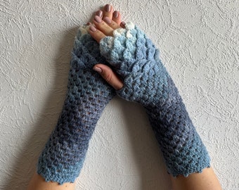 Dragon gloves Dragon scale gloves fingerless mittens - white blue cute arm warmers Dragons gloves Mermaid gloves Mareshop