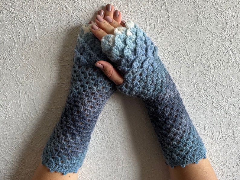 Dragon gloves Dragon scale gloves fingerless mittens white blue cute arm warmers Dragons gloves Mermaid gloves Mareshop image 1