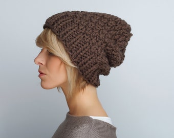 Knit hat Womens hat Winter hat Slouchy beanie Chunky Knit Womens Slouchy Hat Beanie Textured Winter Beanie Taupe Ski hat Knitted hat