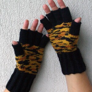 Men's Fingerless Gloves Gift For Boyfriend Husband Dad Fingerless Gloves Black orange yellow Etsy Dudes image 3