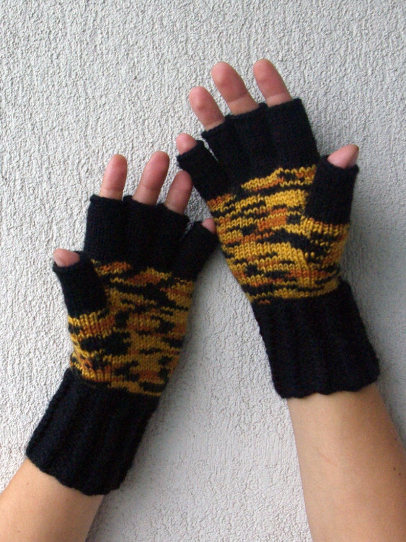 Men's Fingerless Gloves Gift For Boyfriend Husband Dad Fingerless Gloves Black orange yellow Etsy Dudes image 3