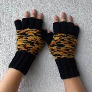 Men's Fingerless Gloves Gift For Boyfriend Husband Dad Fingerless Gloves Black orange yellow Etsy Dudes image 4