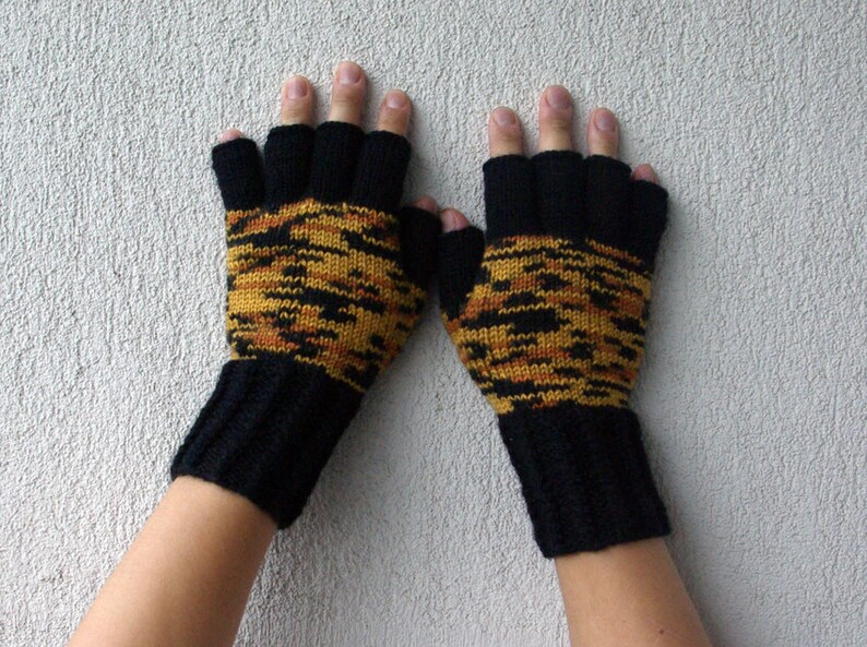 Men's Fingerless Gloves Gift For Boyfriend Husband Dad Fingerless Gloves Black orange yellow Etsy Dudes image 4