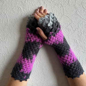 Fingerless gloves Long wrist warmers Steampunk gloves Grey Purple Goth arm warmers Womens gloves Handmade wrist warmers image 2