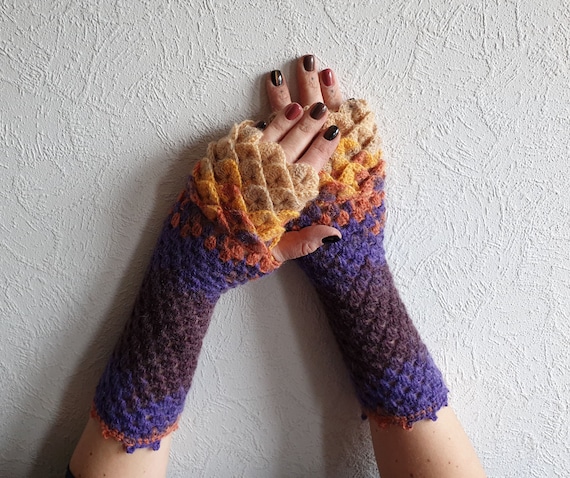 Dragon scale gloves Arm warmers womens Long fingerless gloves Open finger gloves