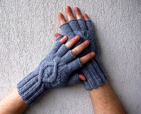 Guantes sin dedos para hombre tejidos a mano. Guantes sin dedos Regalo para  él Gris  Dudes Patrón de cable Guantes de punto grises Calentadores de  manos -  España