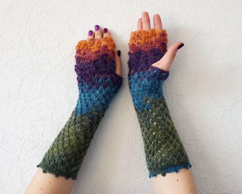 Fingerless Gloves Handmade Wrist Warmers Arm Warmers Mitts Ladies fingerless gloves lacy long mittens womens fingerless Dragons gloves