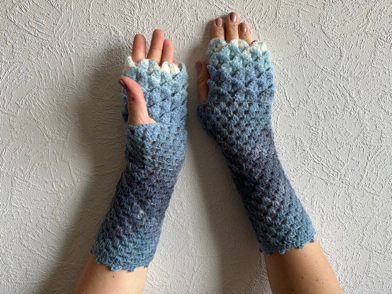 Dragon gloves Dragon scale gloves fingerless mittens white blue cute arm warmers Dragons gloves Mermaid gloves Mareshop image 3